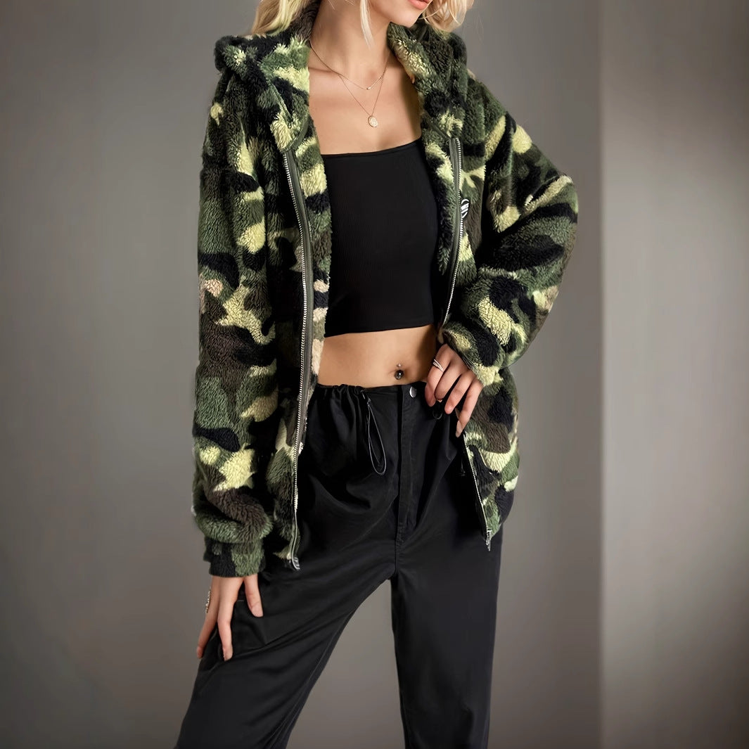 Elevate Your Style with Our Women's Casual Camouflage Hooded Jacket